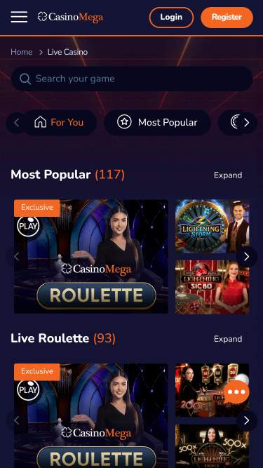 Casinomega croupier en direct mobile