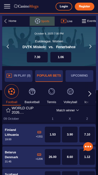 Casinomega sports en direct mobile