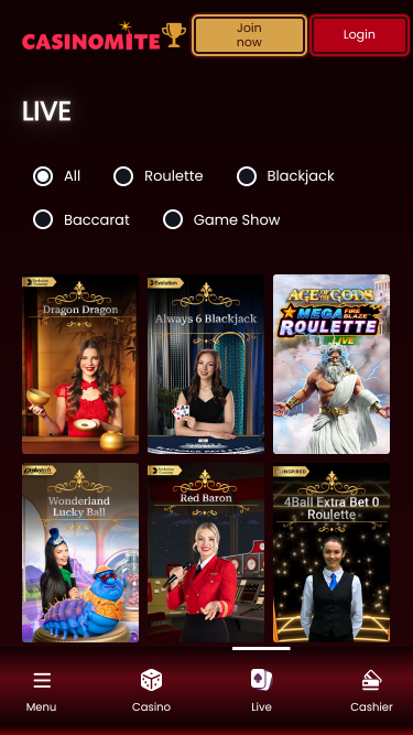 Casinomite Casino Mobile Live Dealer