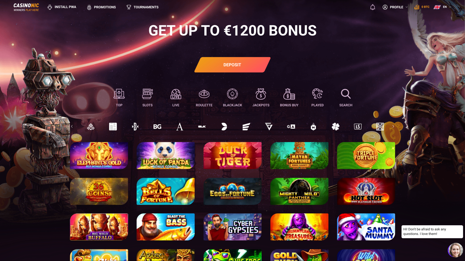 Page d’accueil de Casinonic Casino bureau