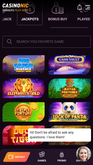 Jackpots de Casinonic Casino mobile