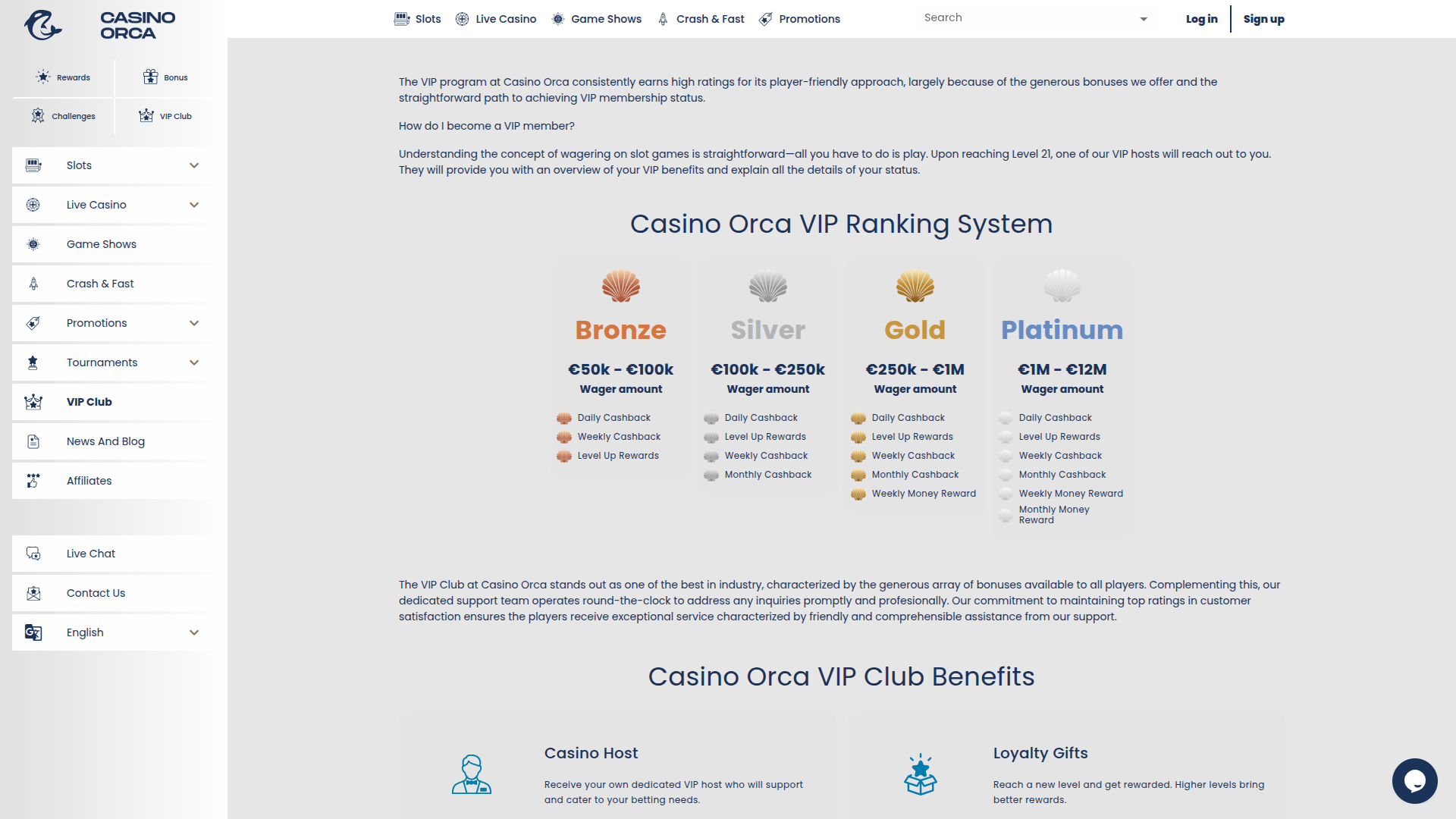 Casino Orca Desktop VIP Program