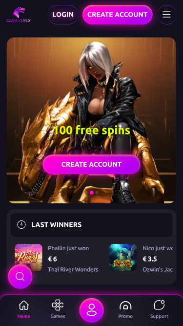 Pagina principale di CasinoRex mobile