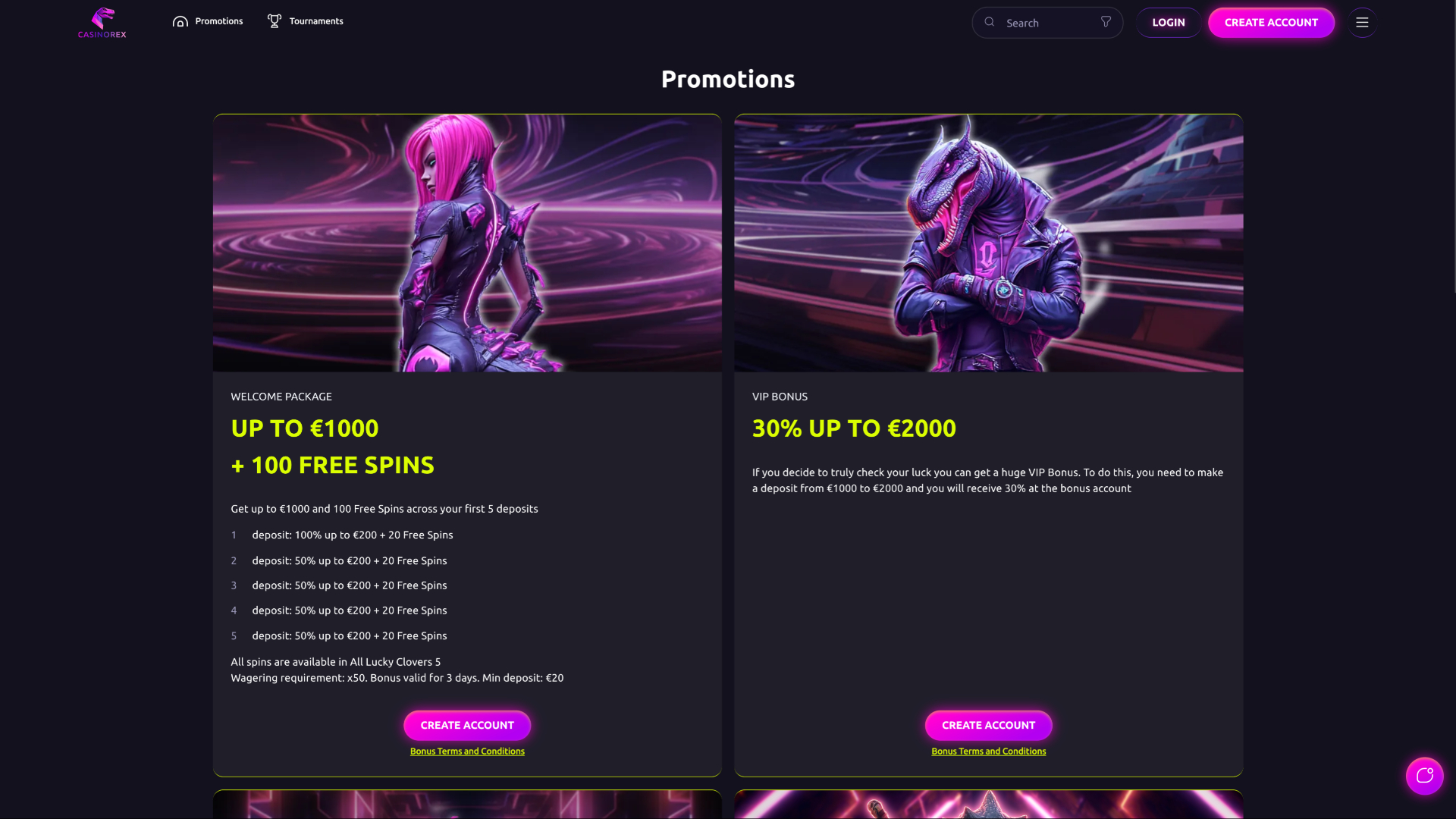 Promozioni di CasinoRex desktop