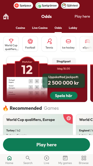 Sports en direct de Casinostugan Mobile