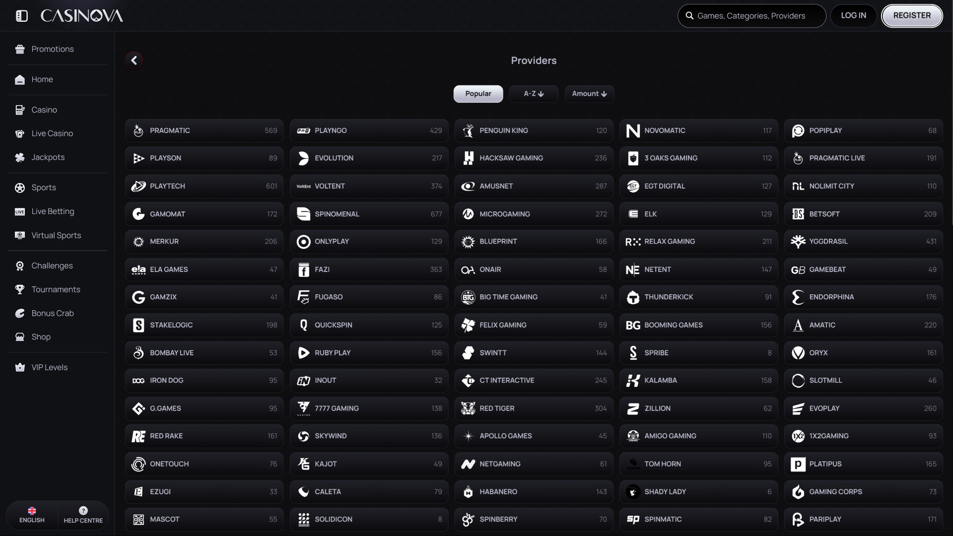 Développeurs de jeux de Casinova Casino bureau