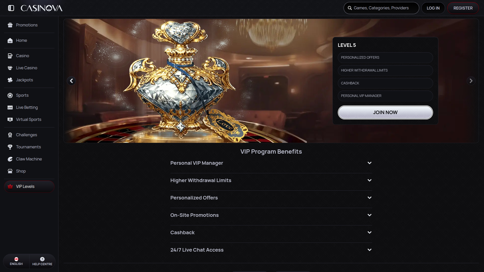 Programme VIP de bureau Casinova Casino