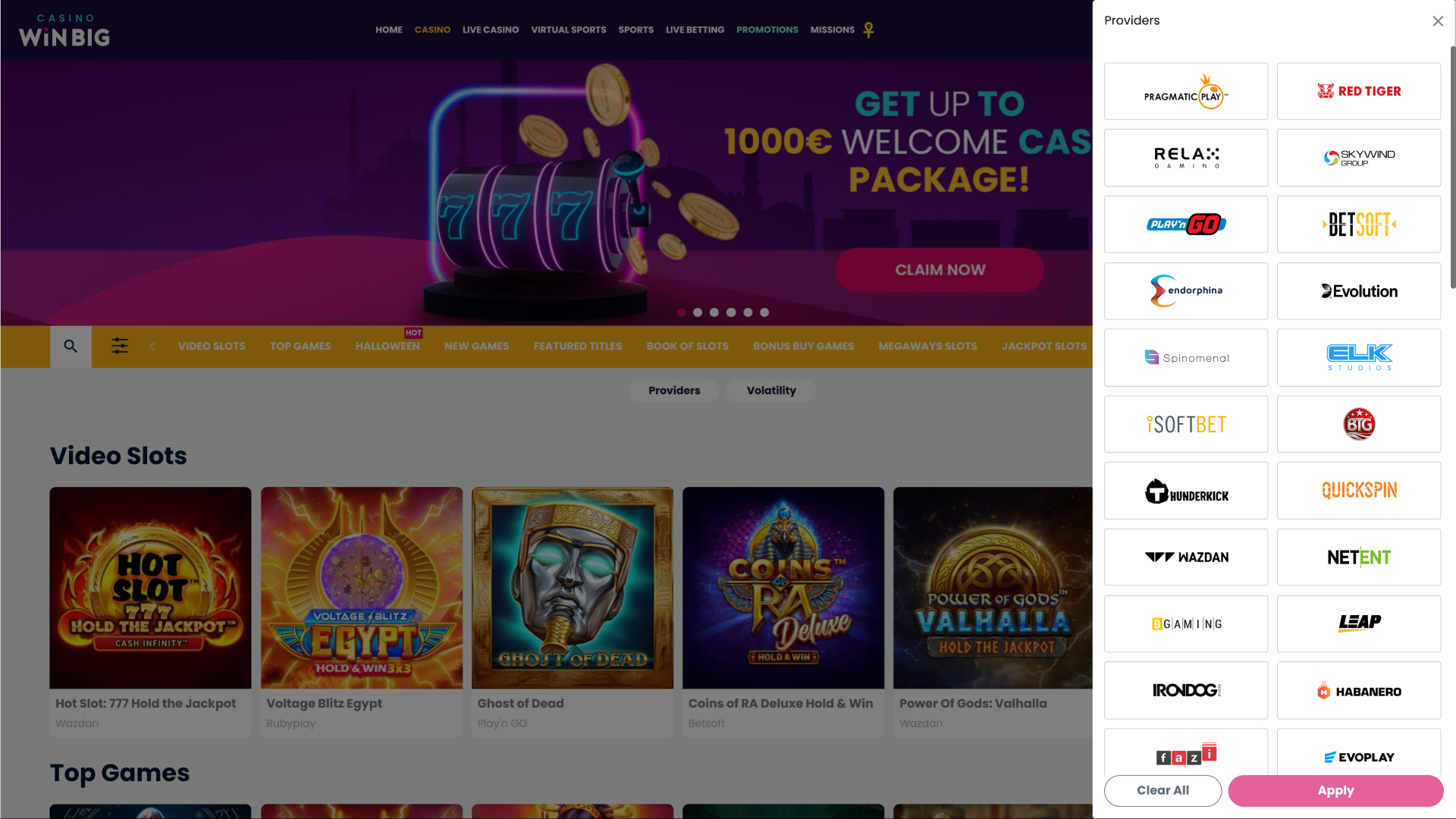 CasinoWinBig Spieleentwickler Desktop