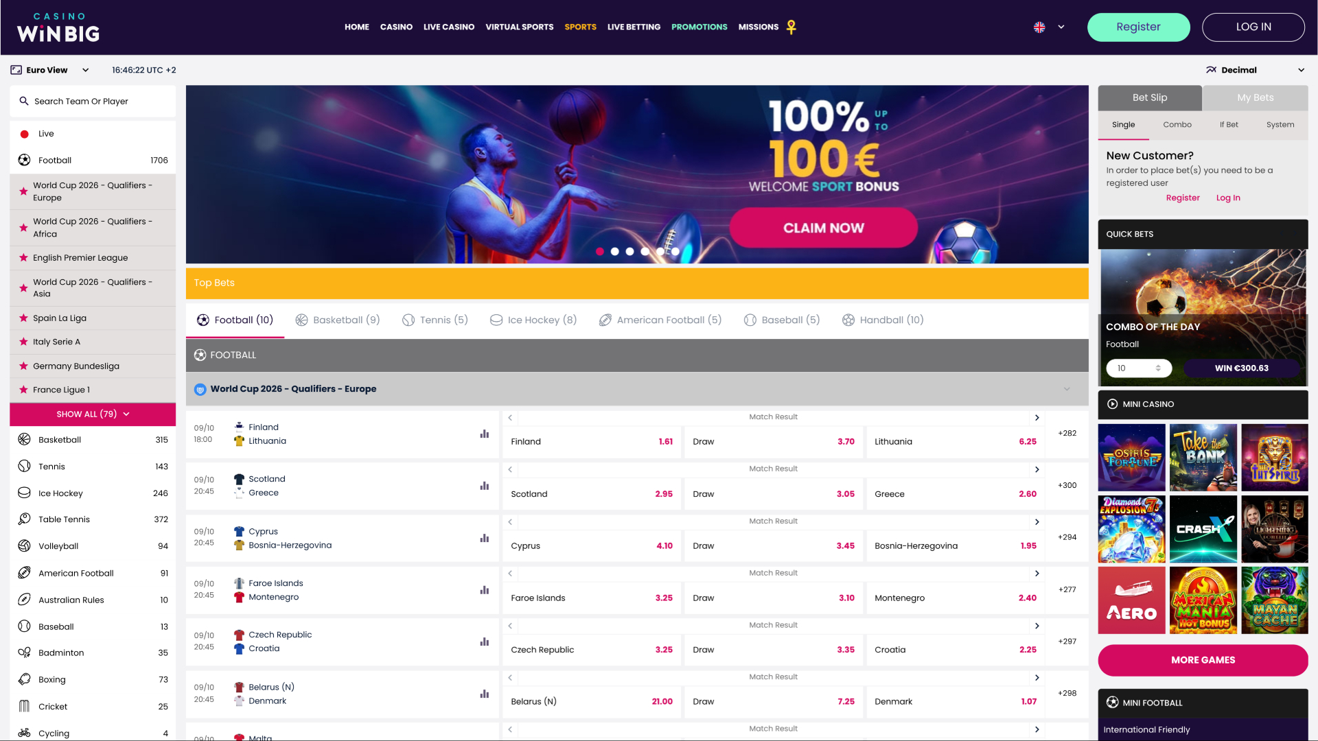 CasinoWinBig Live-Sport Desktop