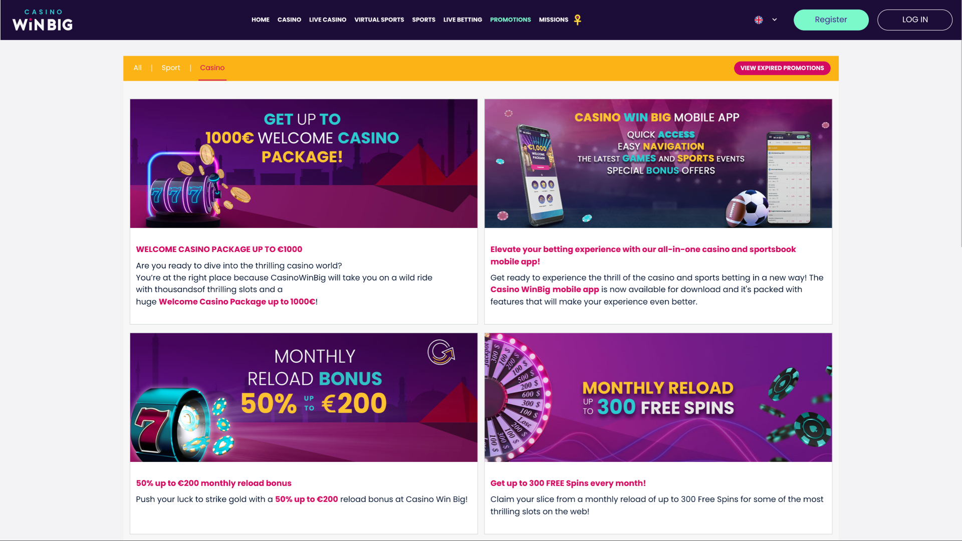 CasinoWinBig Aktionen Desktop