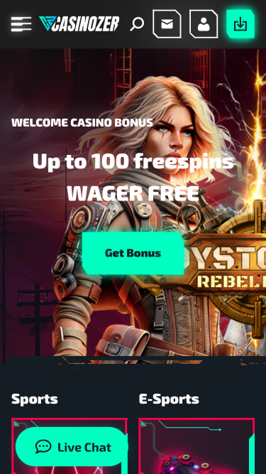 Pagina principale di Casinozer mobile