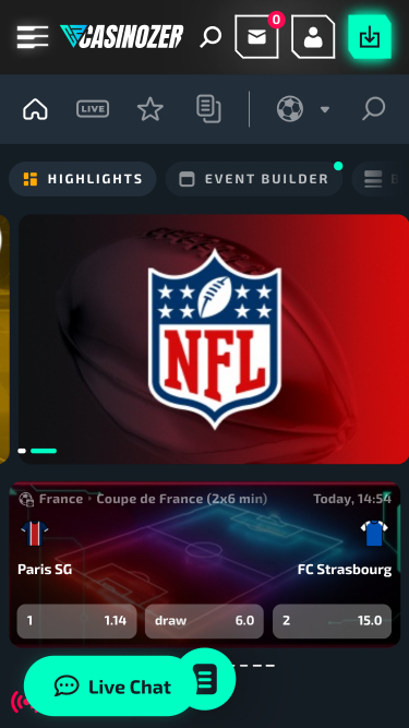Sport dal vivo di Casinozer mobile