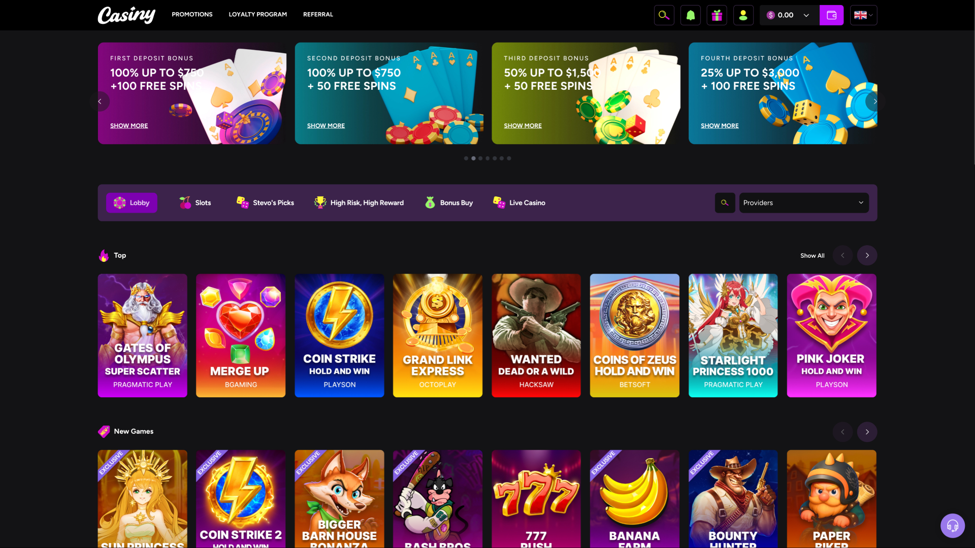 Page d’accueil de Casiny Casino bureau