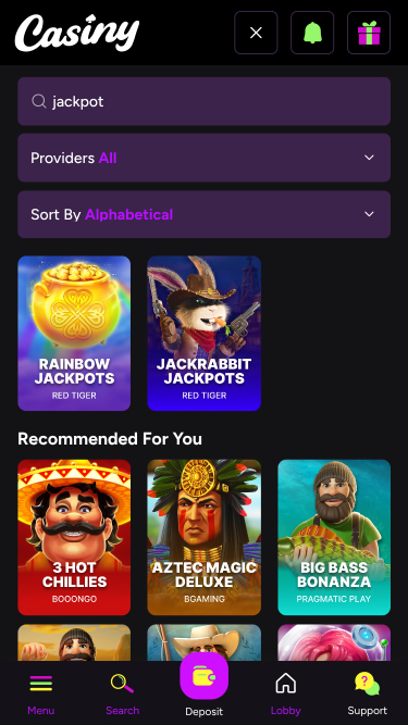 Jackpots de Casiny Casino mobile