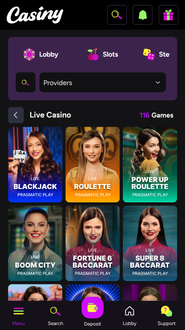 Croupier en direct de Casiny Casino mobile