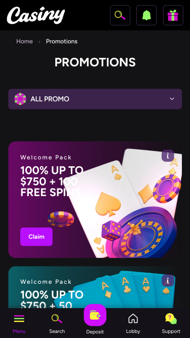 Promotions de Casiny Casino mobile