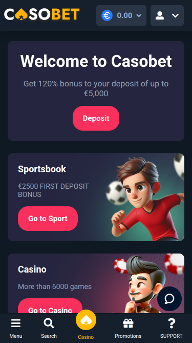 Casobet Casino mobile Startseite