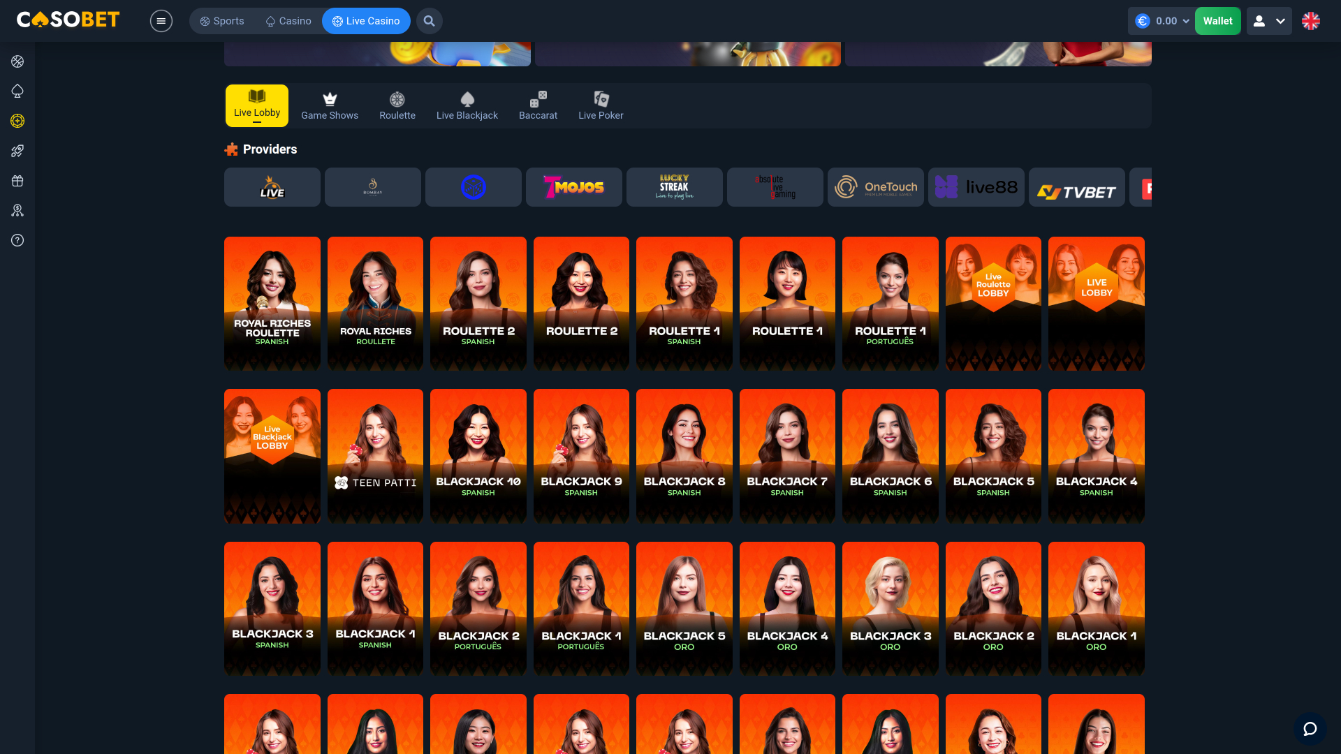 Casobet Casino Live-Dealer Desktop-Version