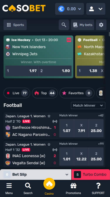 Casobet Casino Live-Sport Mobile-Version