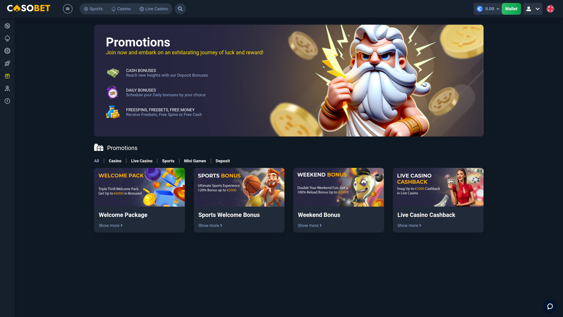 Casobet Casino Aktionen Desktop-Version