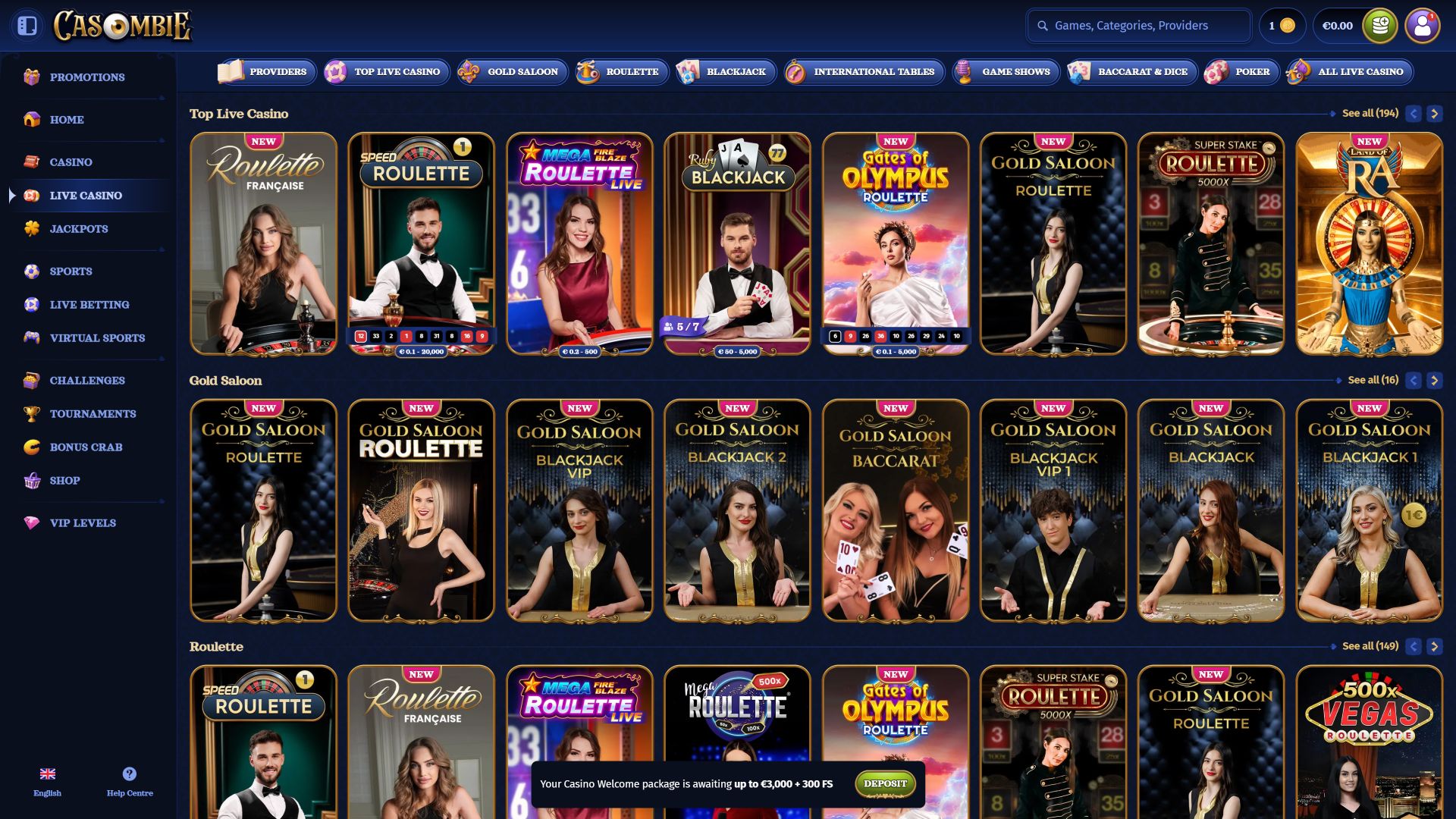 Casombie Casino Desktop Live Dealer Image