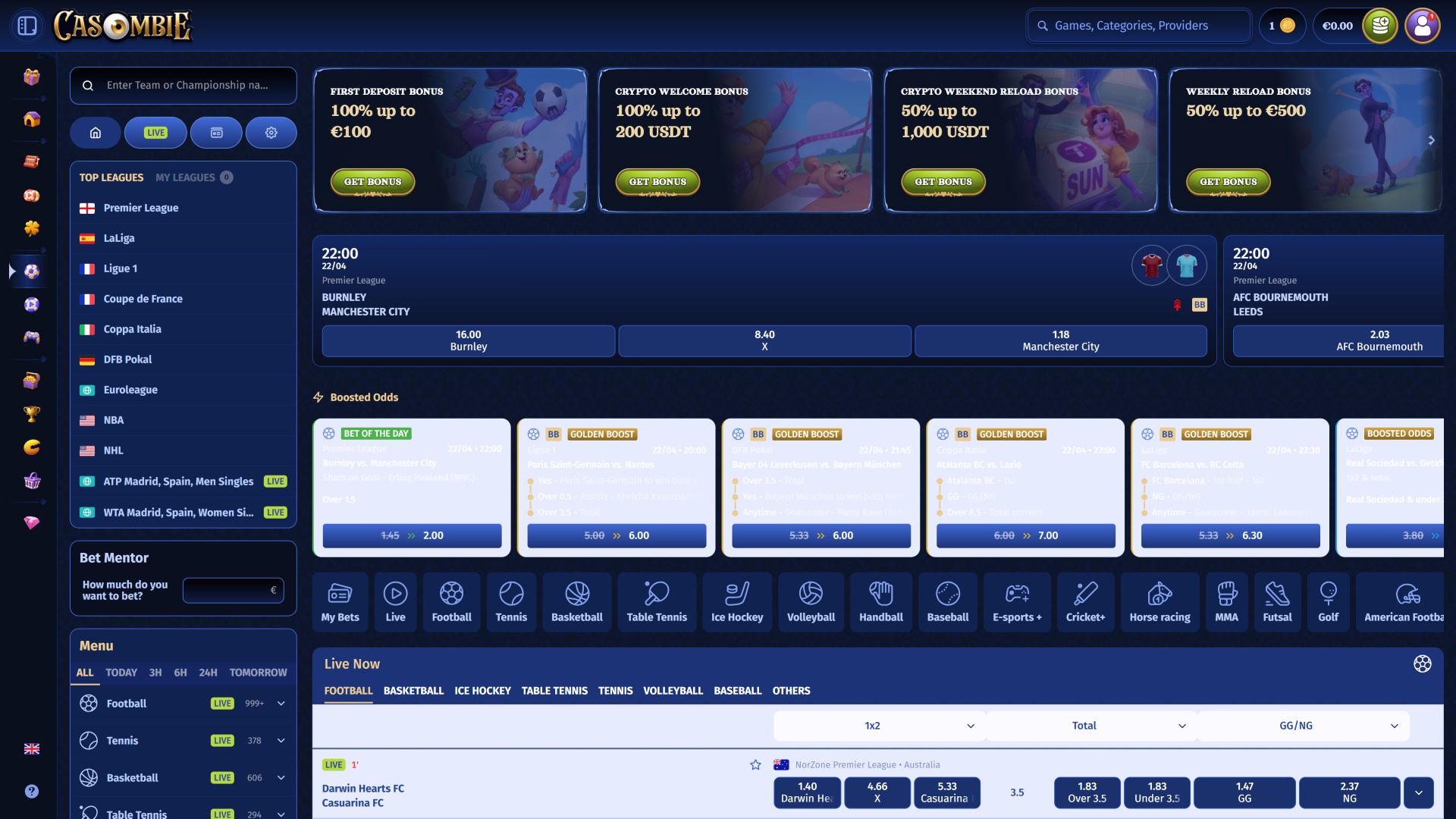 Casombie Casino Desktop Live Sports Image