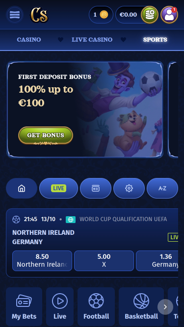 Sports en direct du casino Casombie version mobile