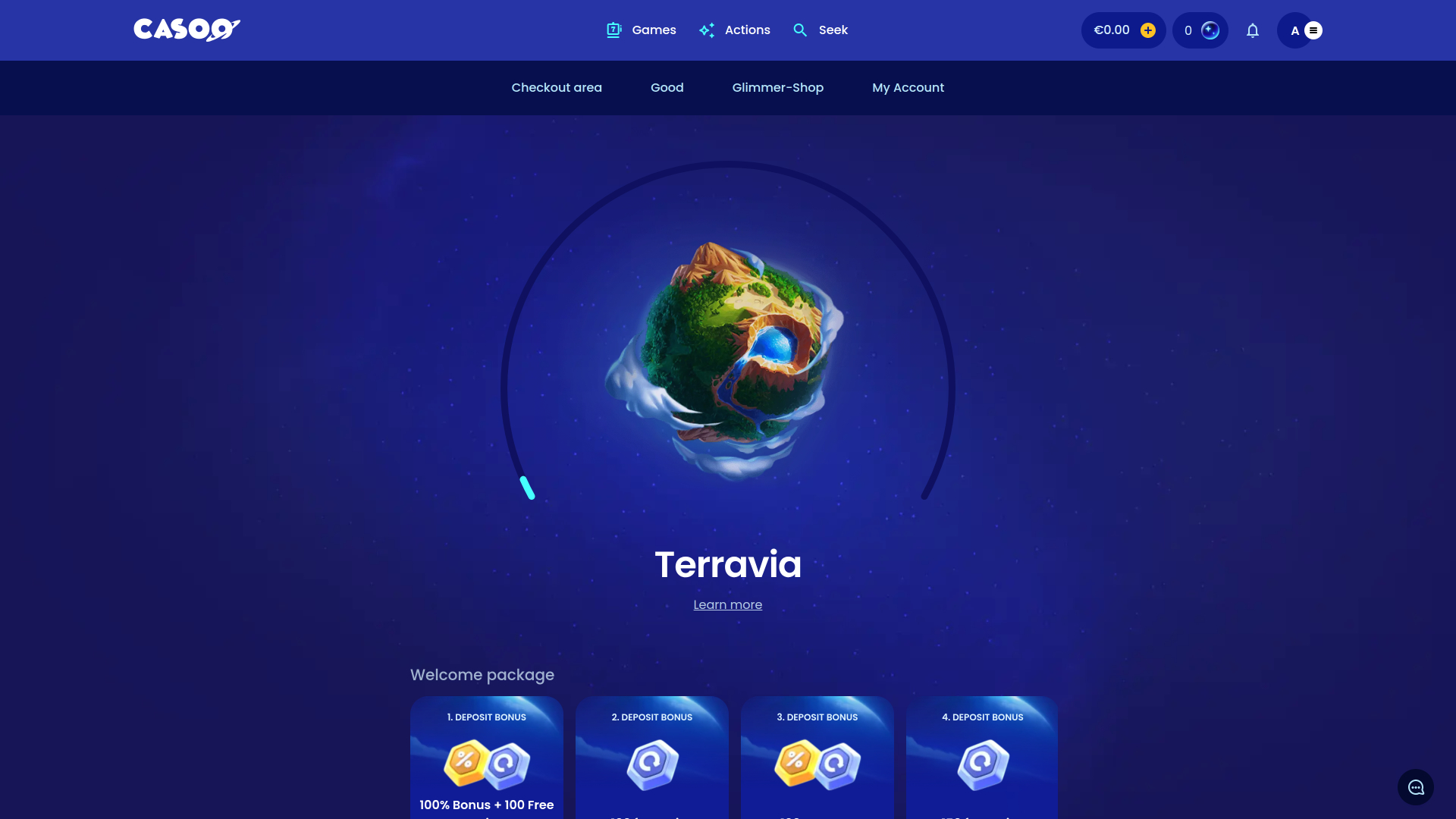 Page d'accueil du casino Casoo version de bureau