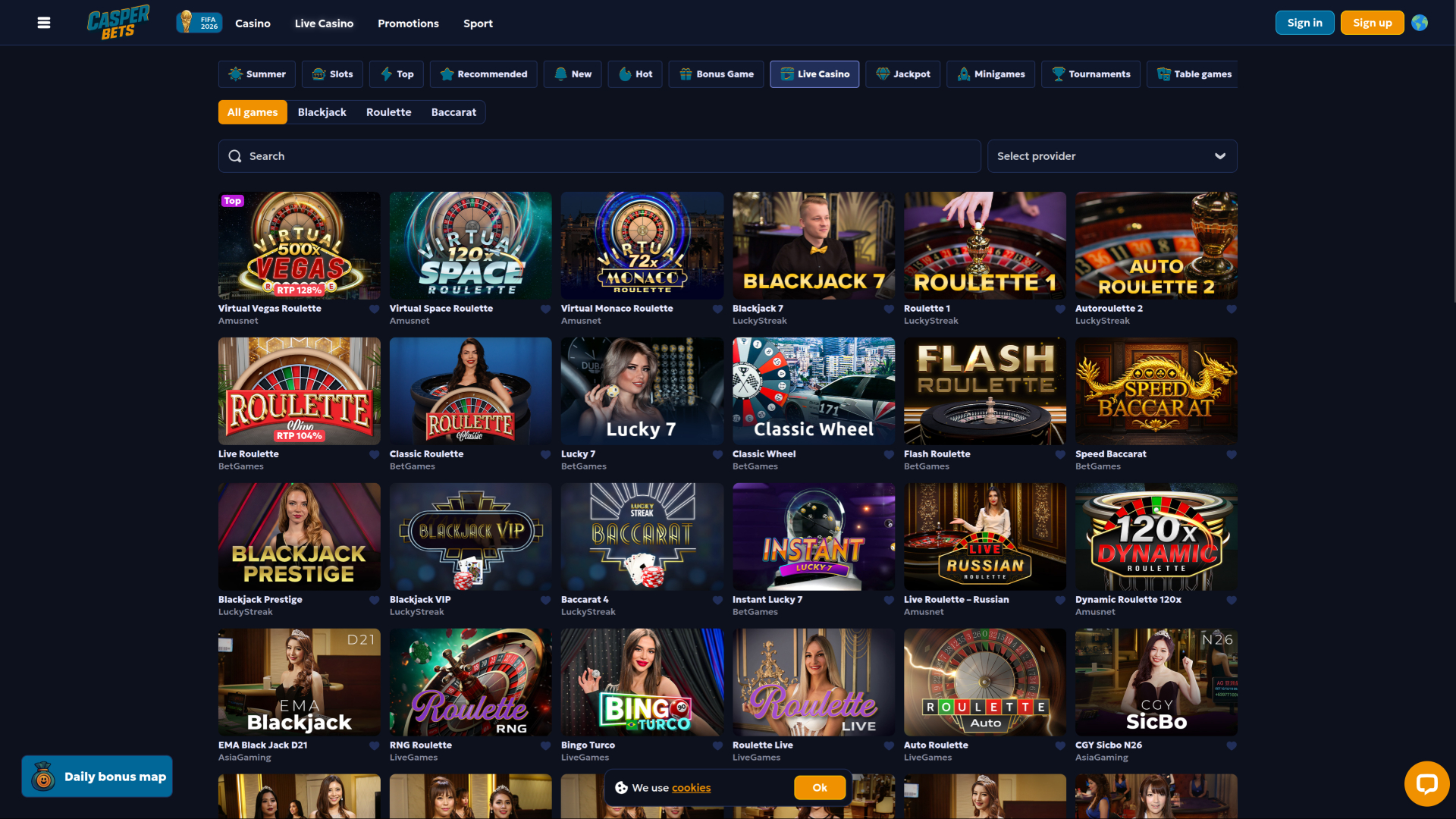 Casper Bets Casino Desktop Live Dealer