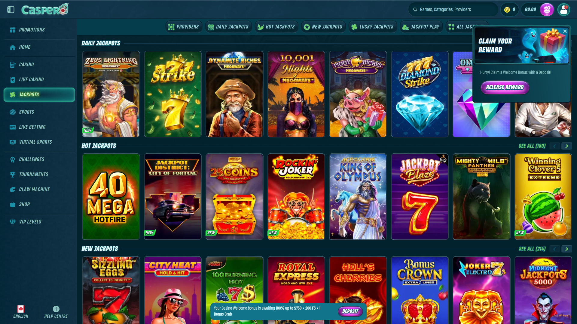Caspero Casino Jackpot Desktop