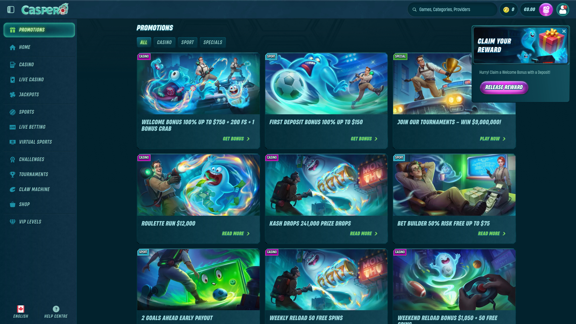 Caspero Casino Promotions Desktop