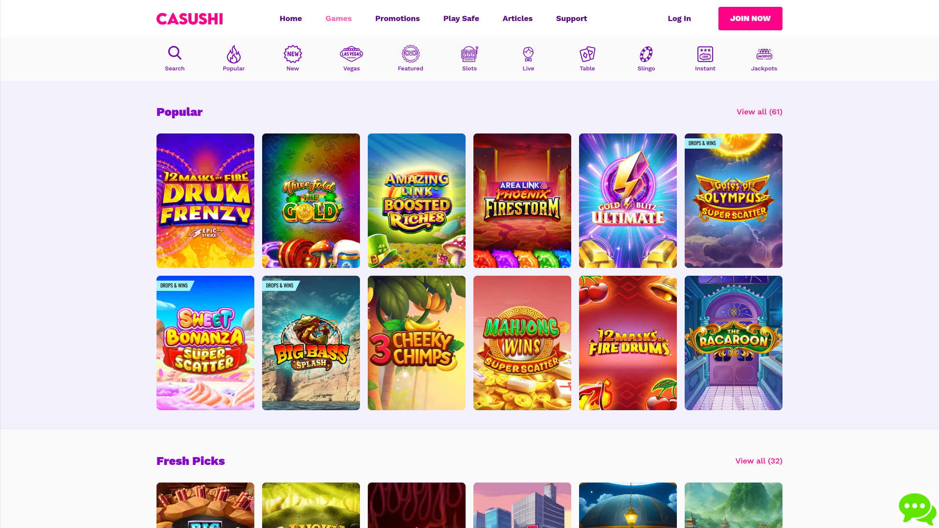 Juegos de Casushi Casino Versión de Escritorio