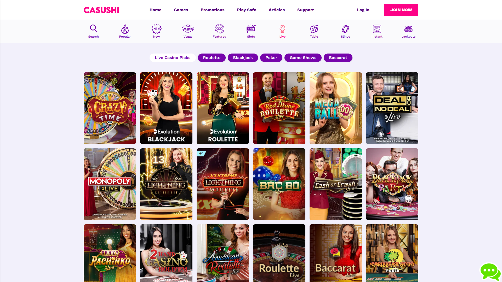 Crupier en Vivo de Casushi Casino Versión de Escritorio