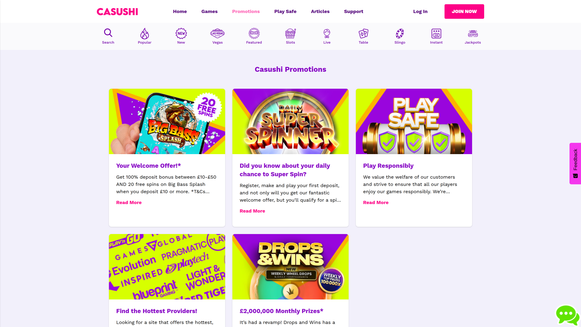 Promociones de Casushi Casino Versión de Escritorio