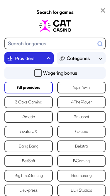 Développeurs de Jeux du Casino Cat Mobile