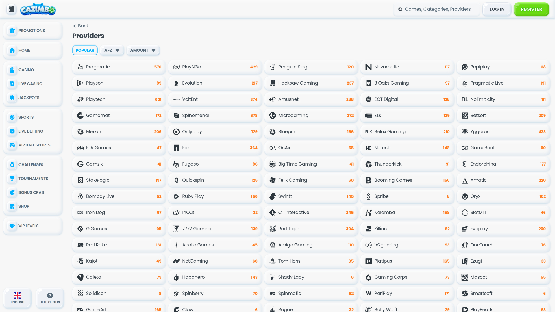 Desarrolladores de juegos de Cazimbo Casino Escritorio