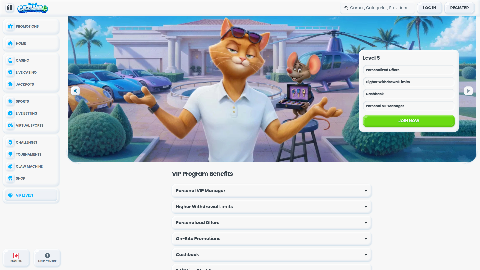 Programa VIP de Cazimbo Casino para escritorio