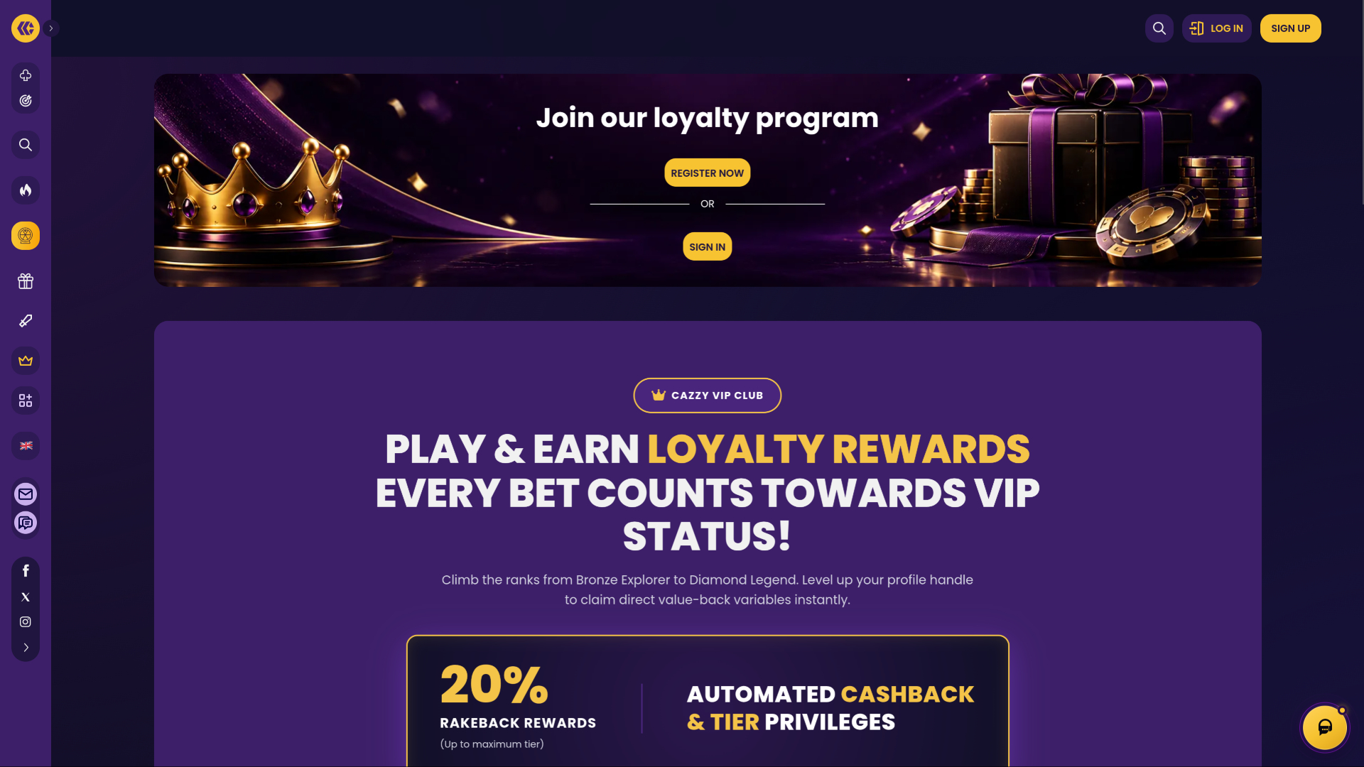 Página VIP del casino CazzyGames
