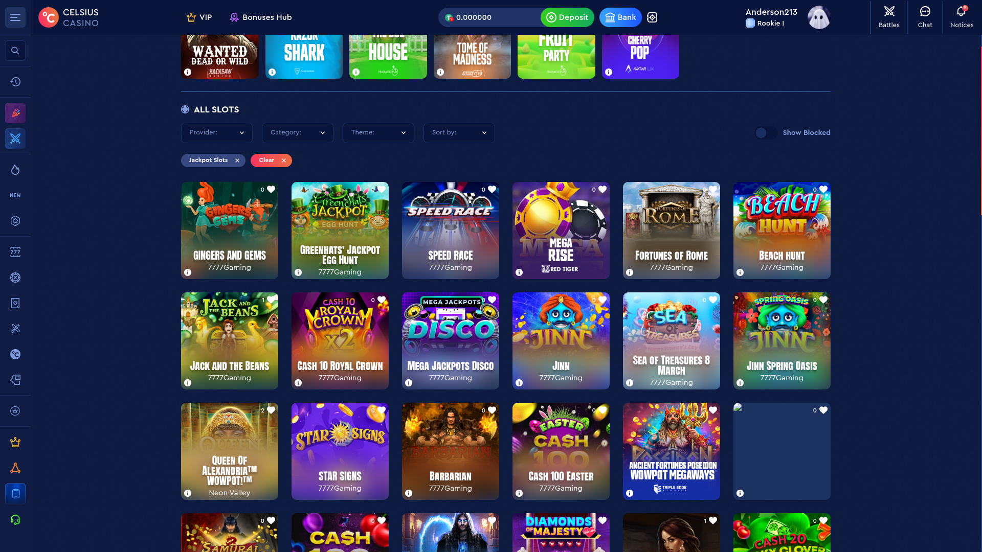 Jackpot del Celsius Casino Desktop