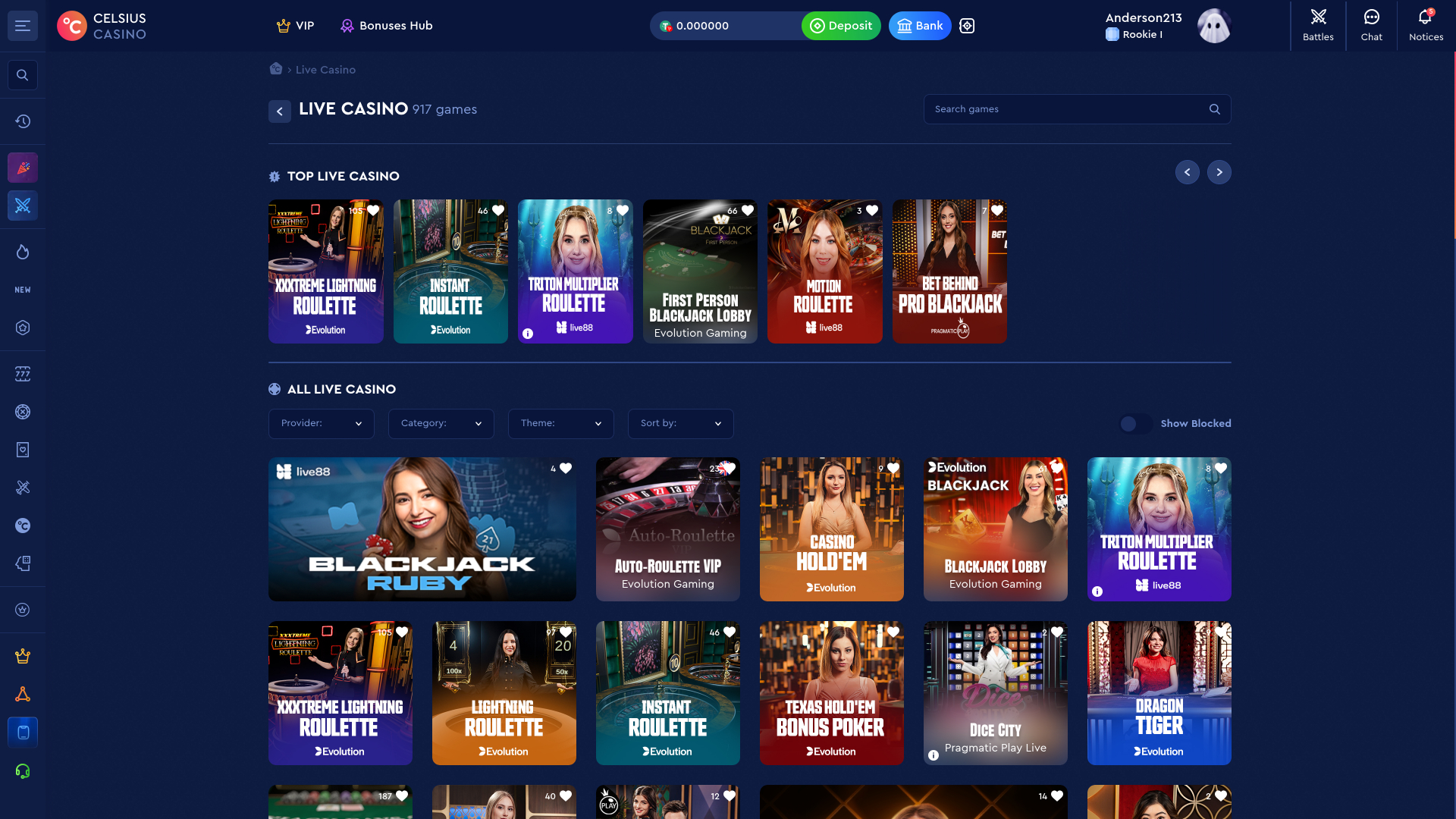 Croupier dal vivo del Celsius Casino Desktop