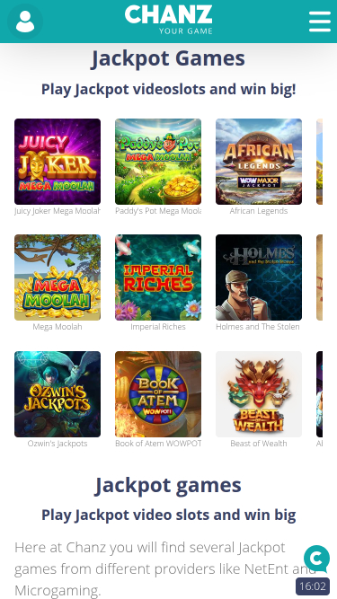 Jackpot de Chanz Casino Mobile