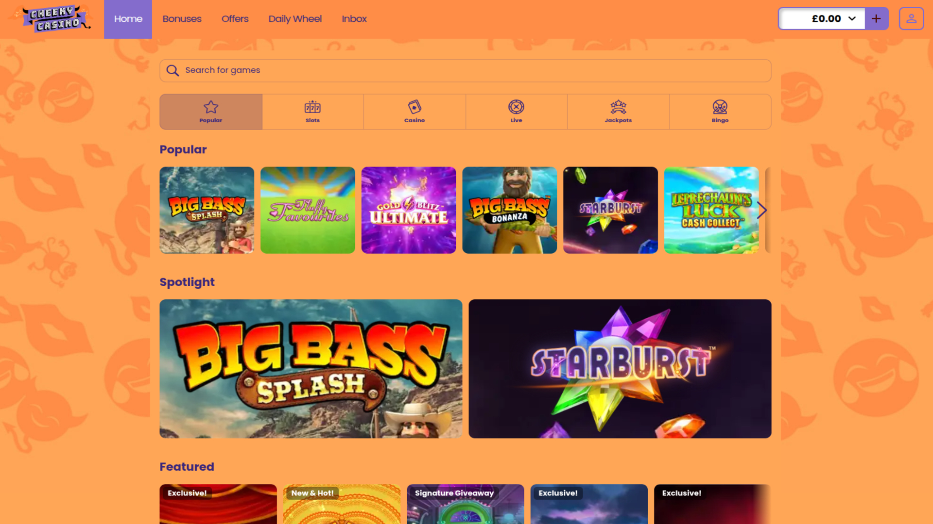 Cheeky Casino page d'accueil bureau