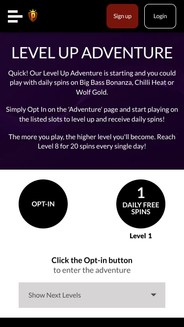 Aventure de Montée de Niveau de Chelsea Palace Casino Mobile