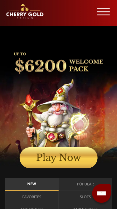 Page d’accueil de Cherry Gold Casino mobile