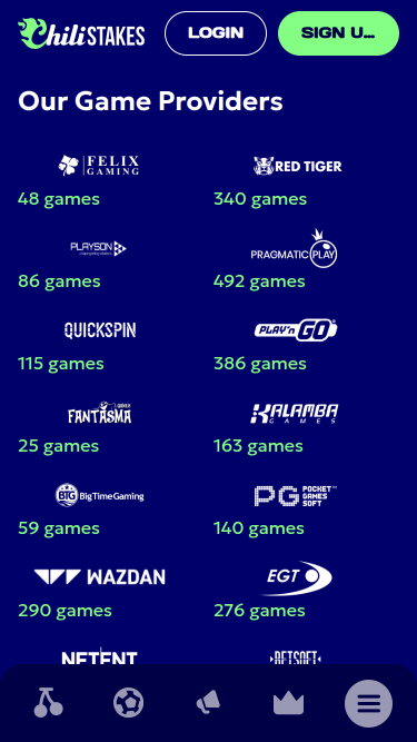 Développeurs de jeux mobiles de ChiliStakes Casino