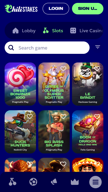 Jeux mobiles de ChiliStakes Casino