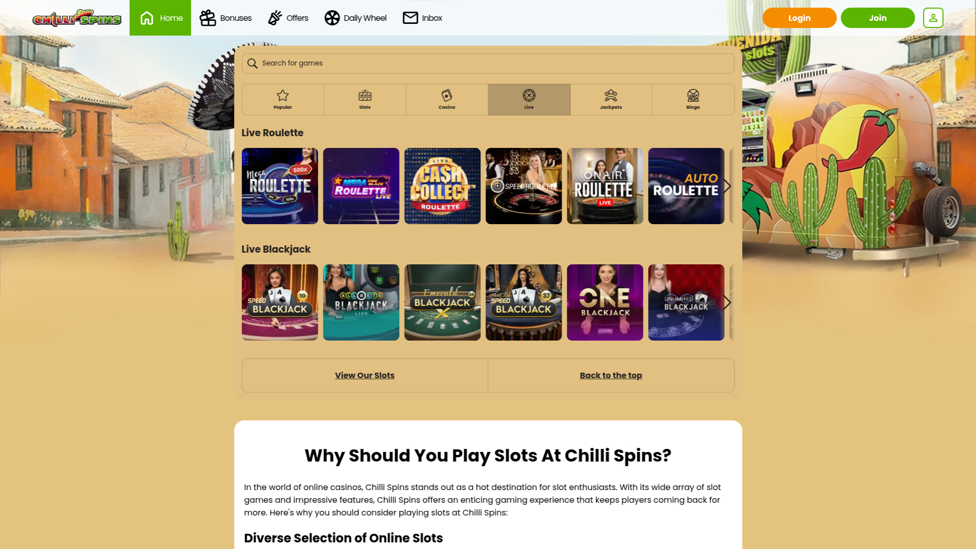 Chilli Spins Casino Desktop-Live-Dealer