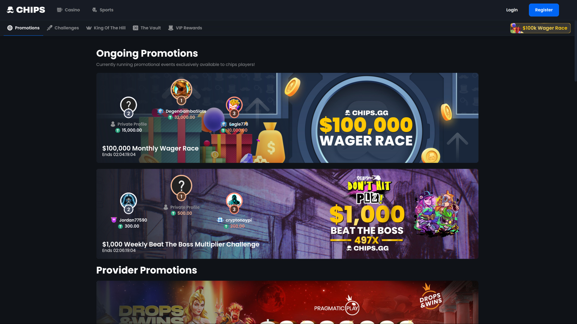 Chips.GG Casino Desktop-Aktionen