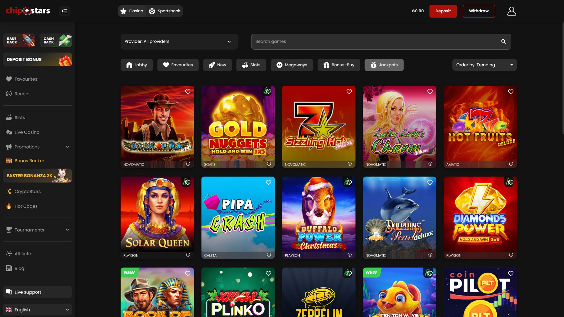 Chipstars.bet Десктоп Джекпот
