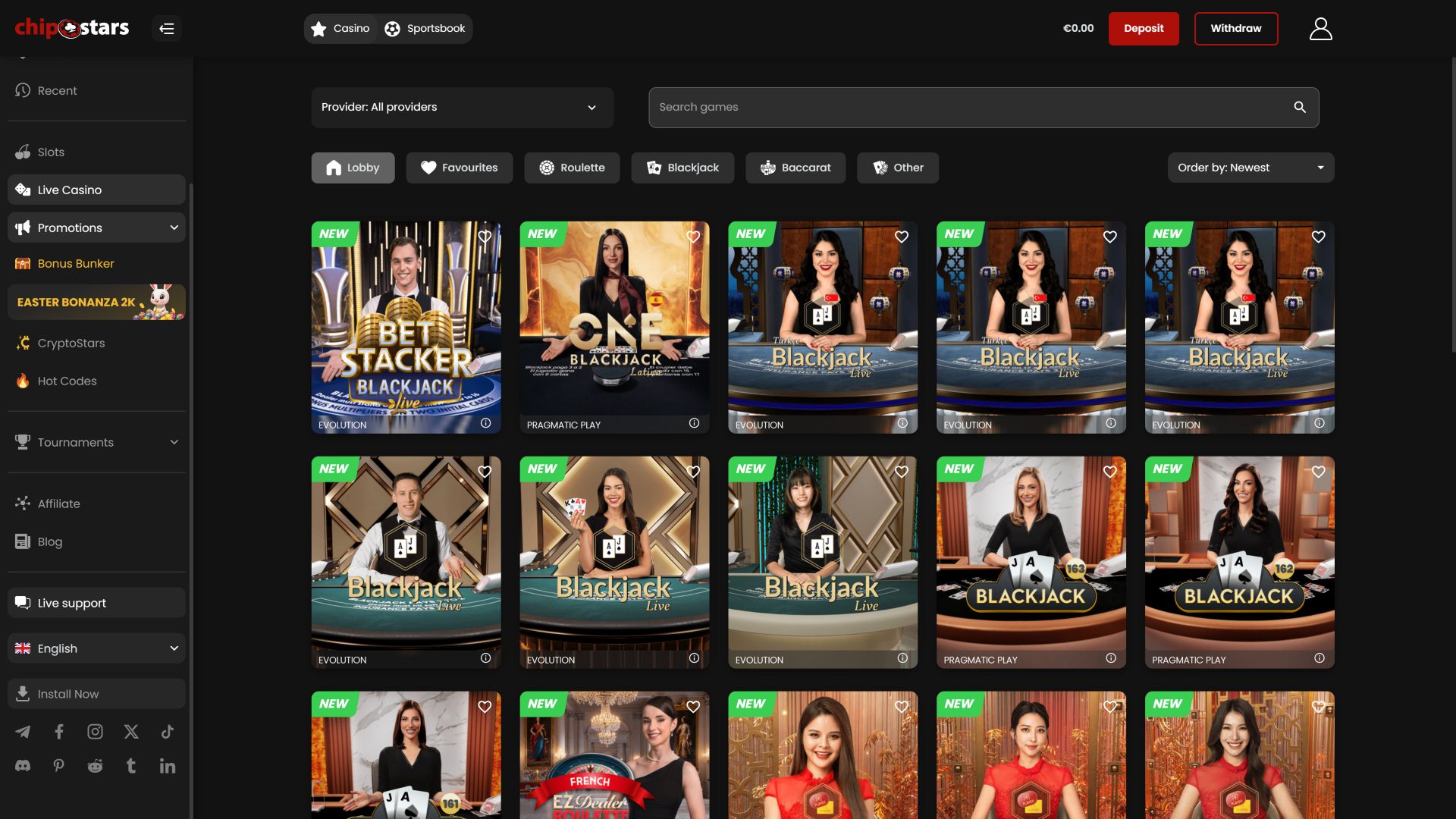Chipstars.bet Десктоп Живые дилеры